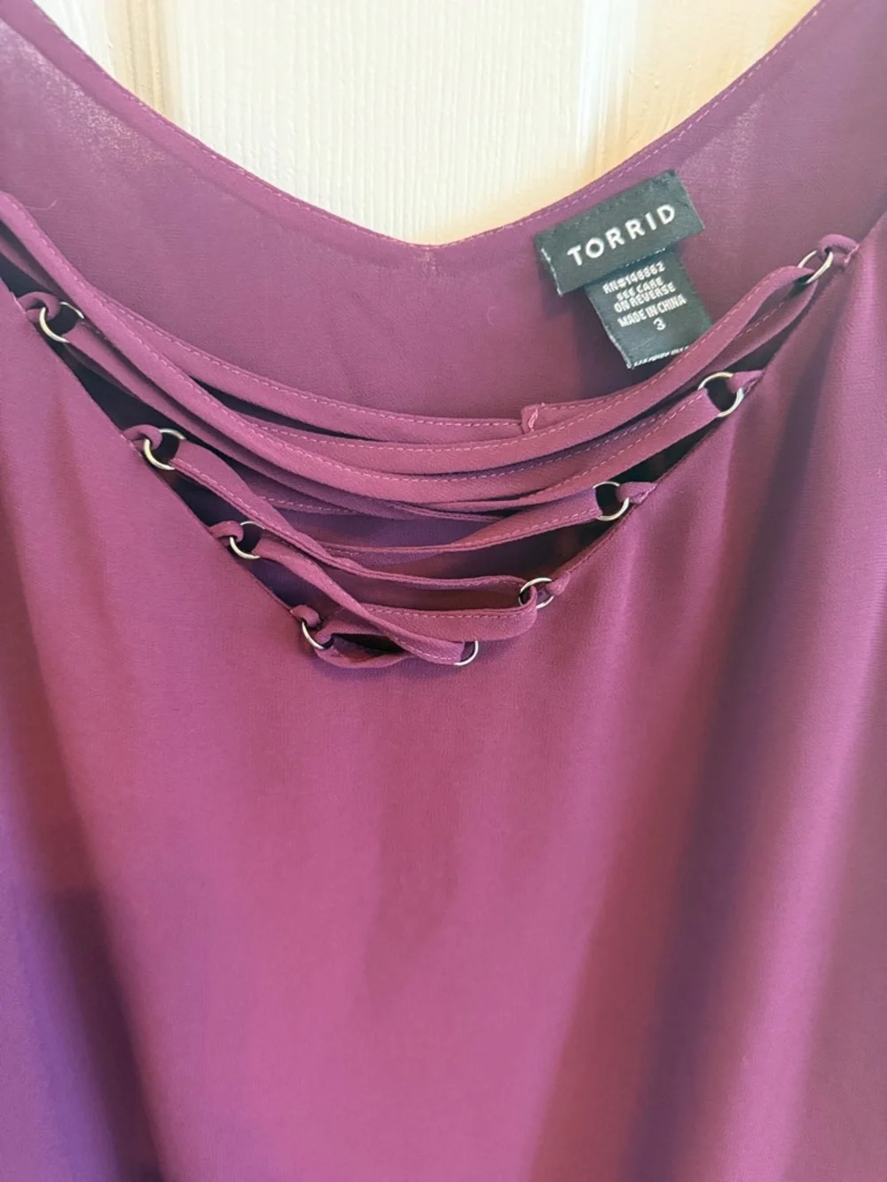 Torrid Burgundy Georgette Lace Up Cami Top Sz 3X - Picture 2 of 5